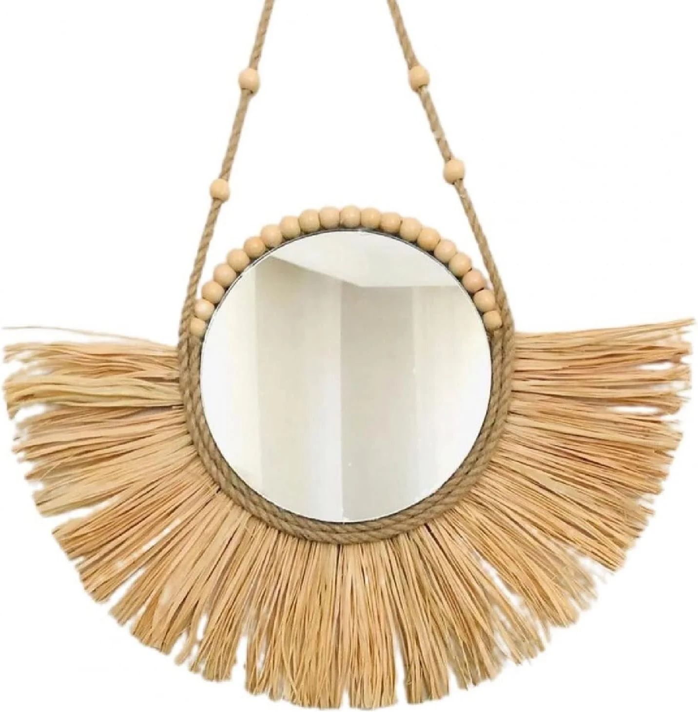 آینه حمام WRFTTCRR، صرفه جویی در فضا و زیبا، آینه آویز تزئینی حصیری، مناسب برای محیط های مختلف