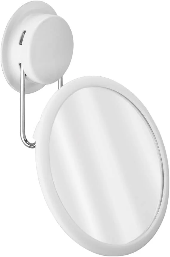 آینه حمام WRFTTCRR بدون نیاز به دریل، آینه چرخان سفید فولادی با قابلیت بزرگنمایی برای آرایش