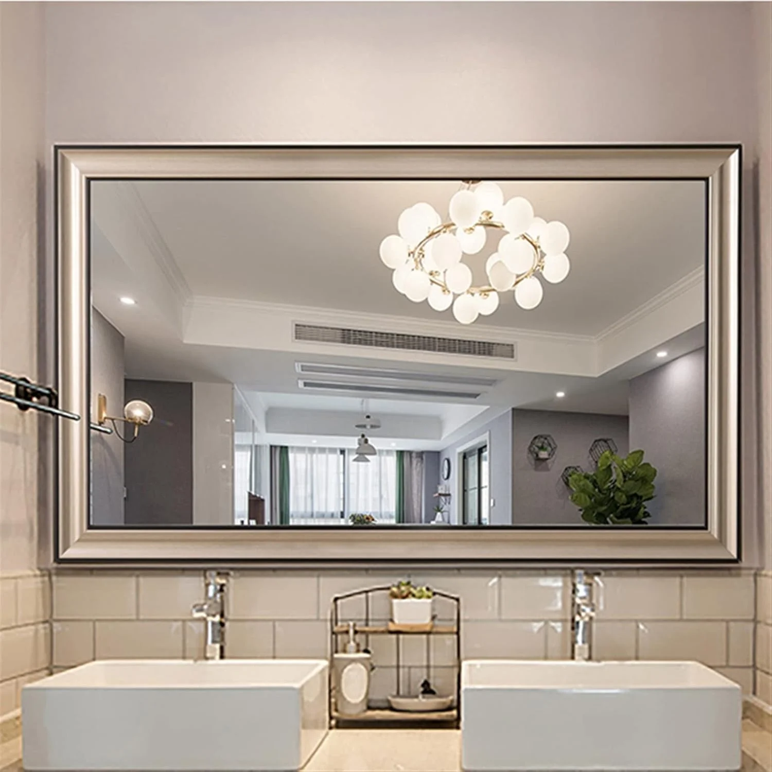 آینه حمام WRFTTCRR با قاب طلایی، آینه مستطیلی آویز، آینه بلند نشکن برای حمام