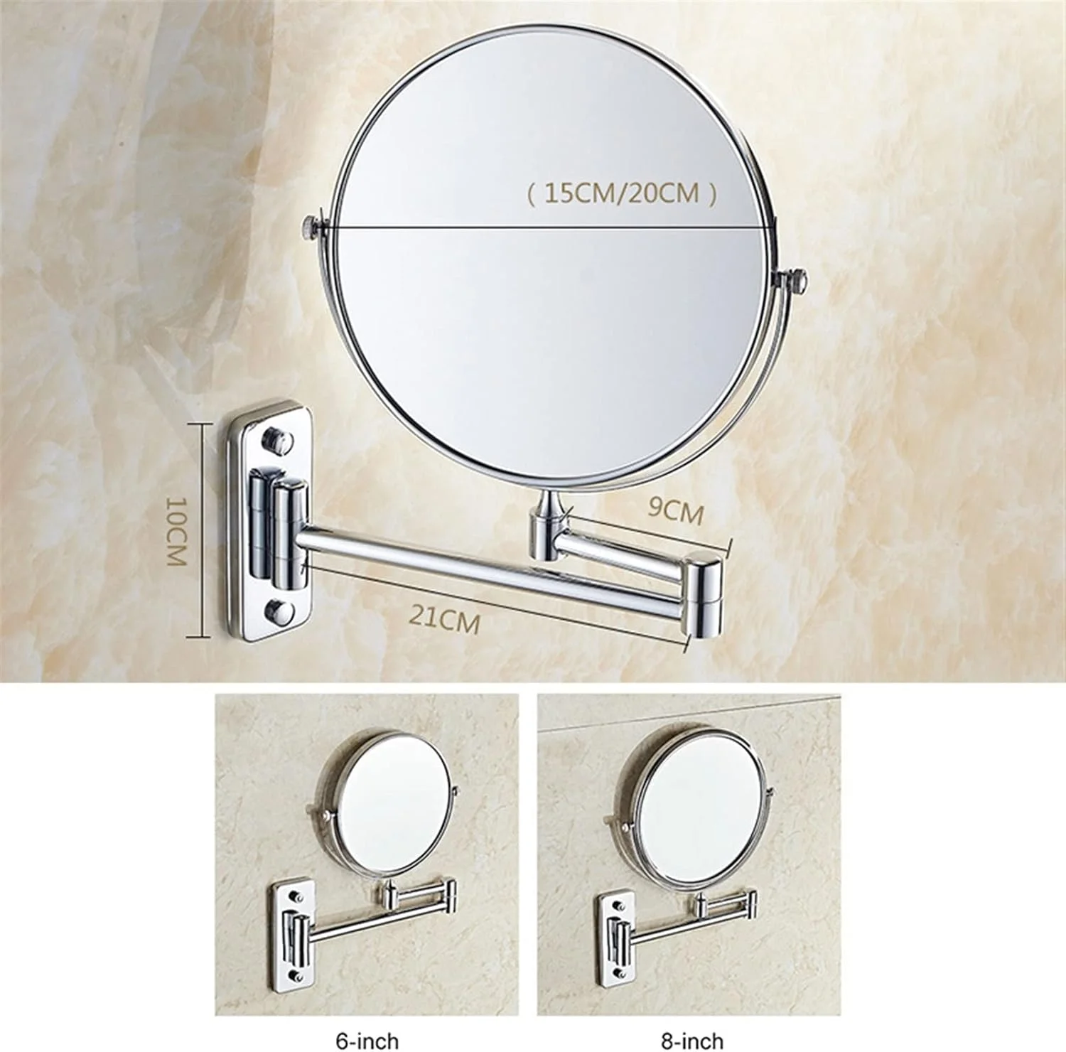 آینه آرایشی WRFTTCRR آینه حمام آینه دیواری بزرگنمایی آینه حمام (6 اینچ)