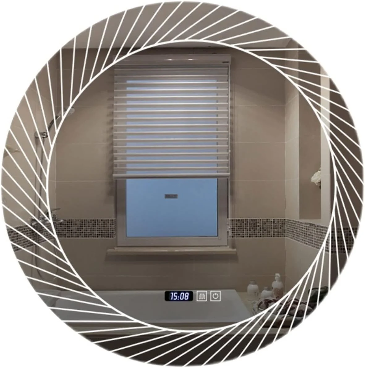 آینه حمام WRFTTCRR، آینه هوشمند حمام با چراغ لمسی گرد، ضد بخار، مناسب نصب دیواری و دکوراسیون