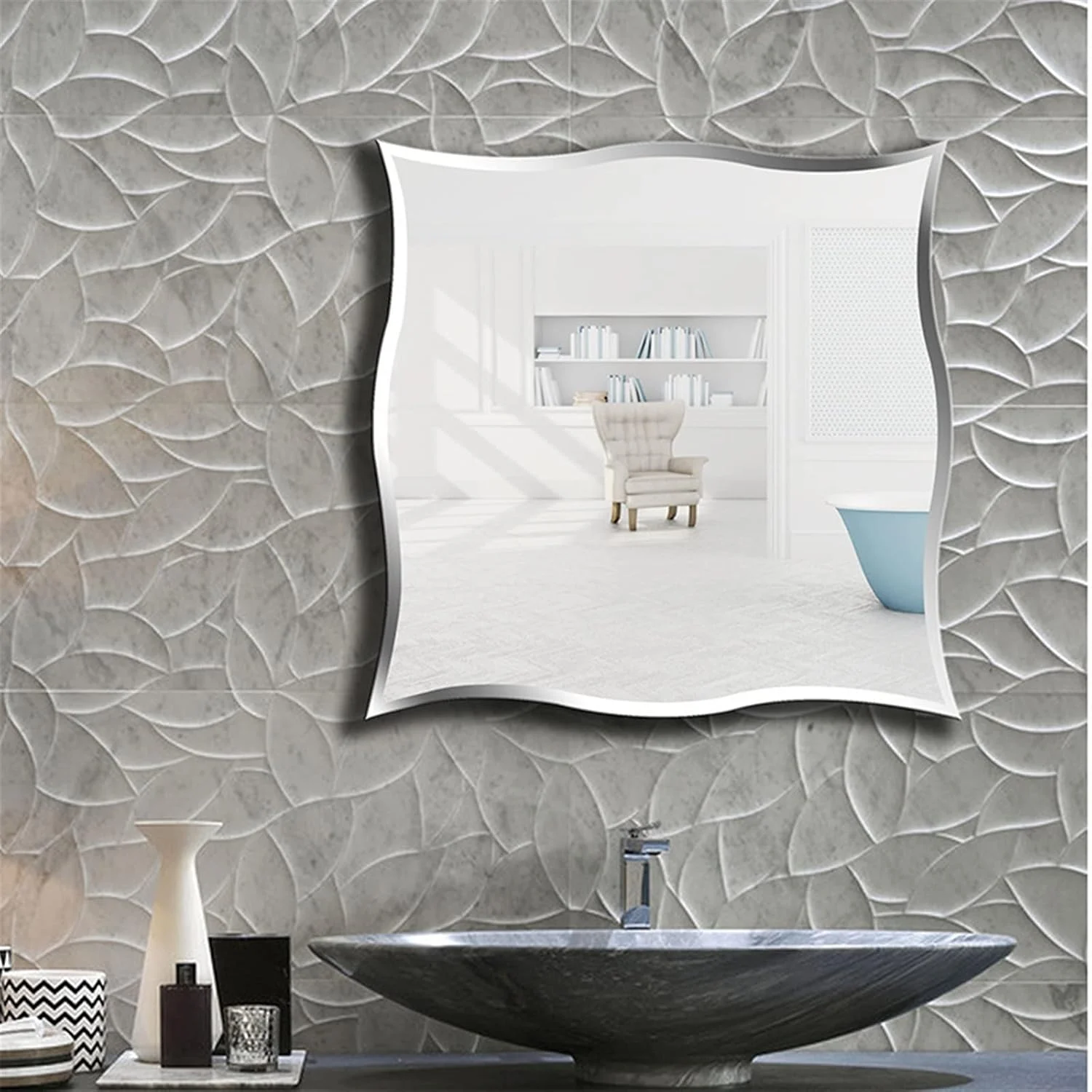 آینه حمام WRFTTCRR، آینه های دیواری بدون قاب برای حمام، آینه آرایشی، مناسب اتاق نشیمن و سرویس بهداشتی