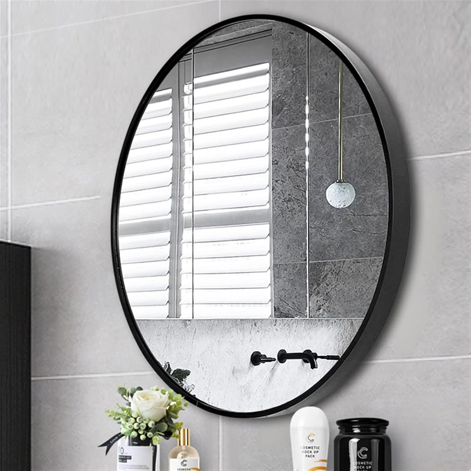 آینه حمام WRFTTCRR، آینه آرایشی بزرگ، آینه دوش، آینه گرد بزرگ خود چسب حمام، آینه دیواری (طلایی)