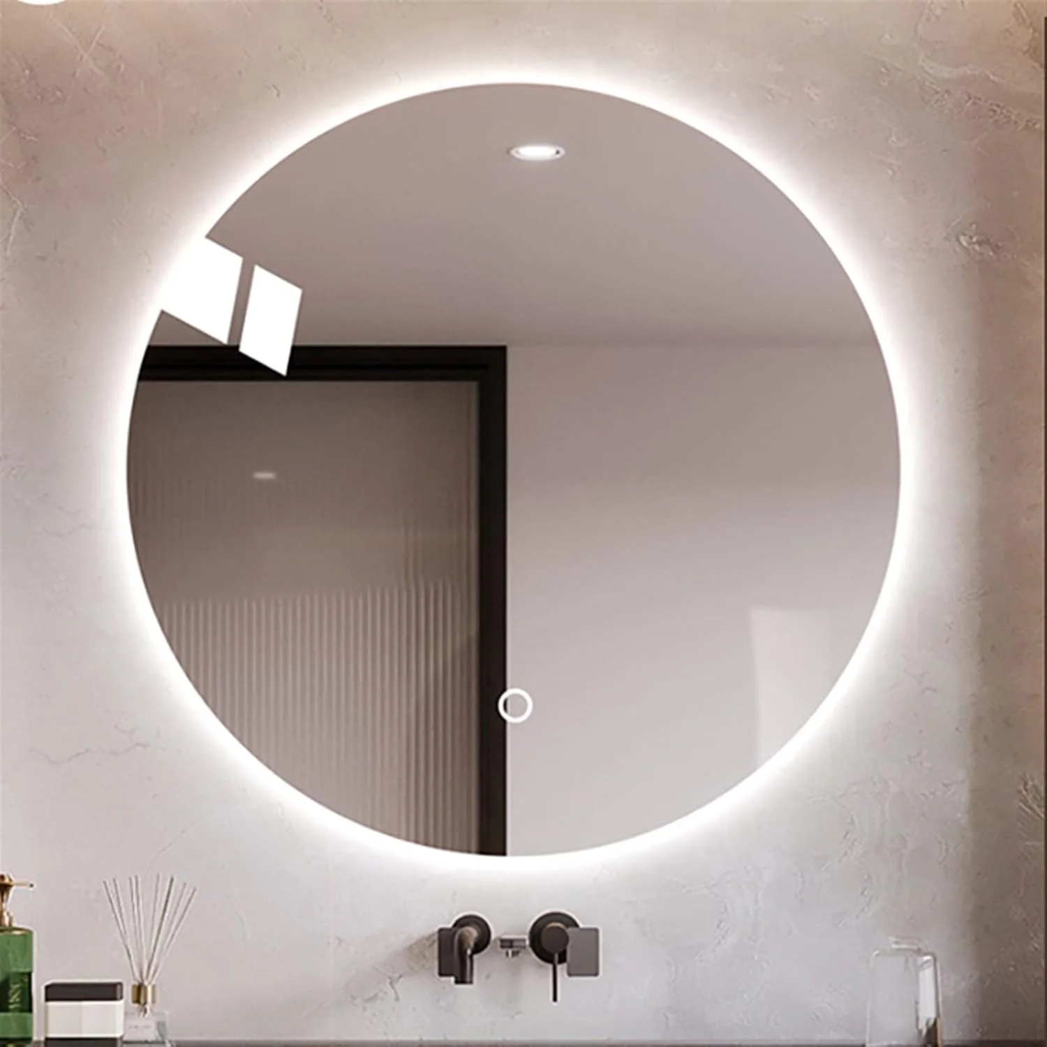 آینه حمام WRFTTCRR، آینه هوشمند گرد با چراغ، آینه دیواری مناسب آرایش و مبلمان
