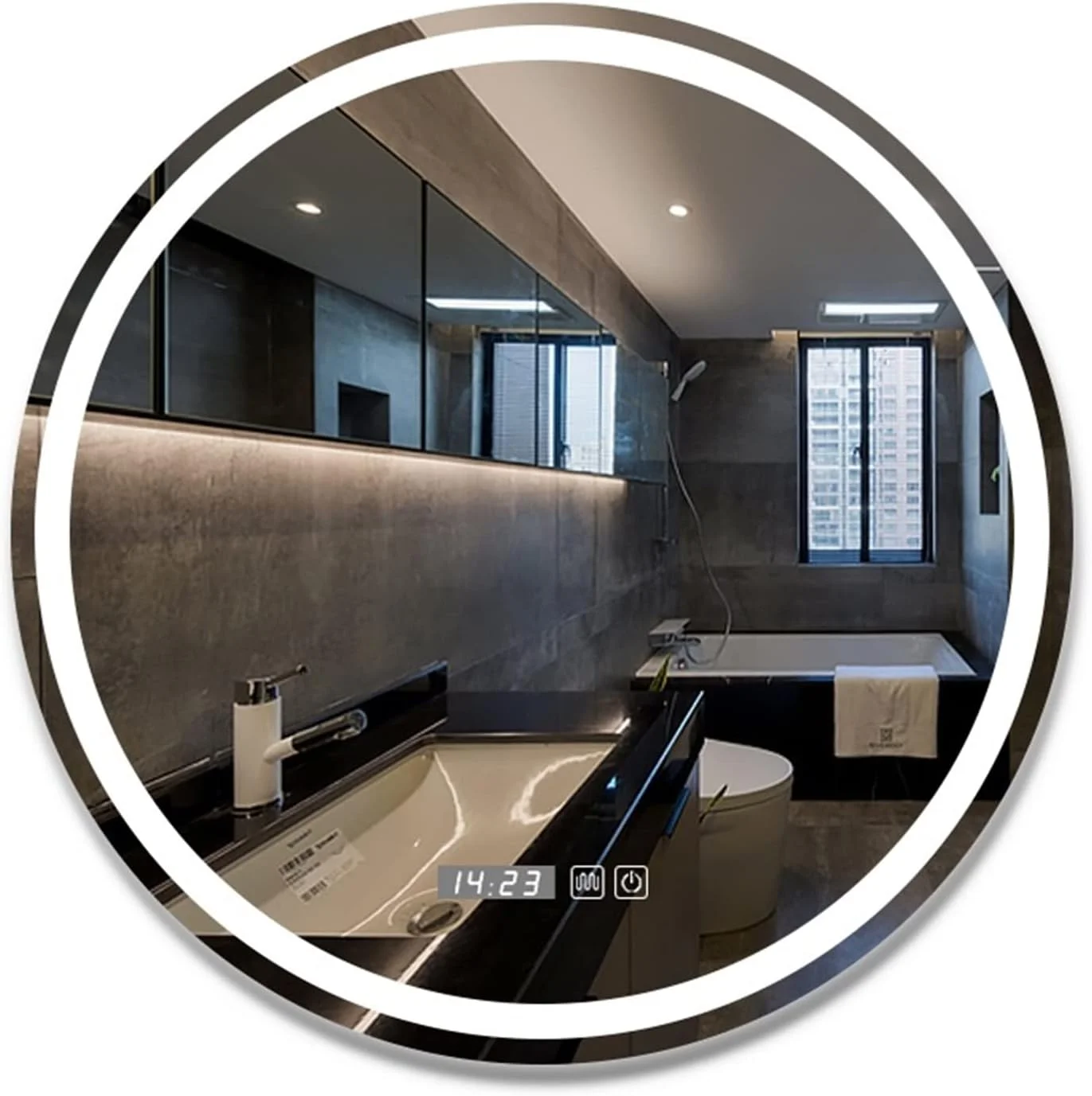 آینه حمام WRFTTCRR، آینه آرایشی روشویی، آینه بزرگ بدون قاب مشکی گرد، آینه آرایشی حمام