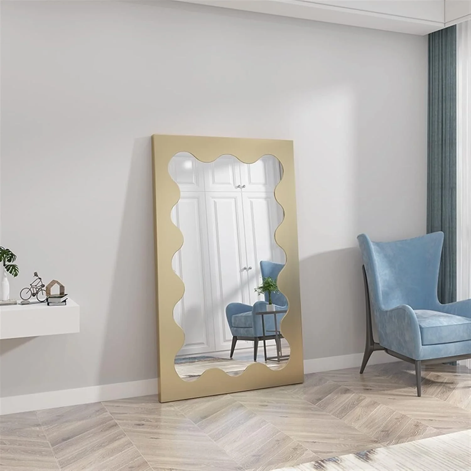 آینه حمام WRFTTCRR آینه اتاق خواب آینه قدی بزرگ آینه تمام قد دکوراسیون اتاق نشیمن (سفید)