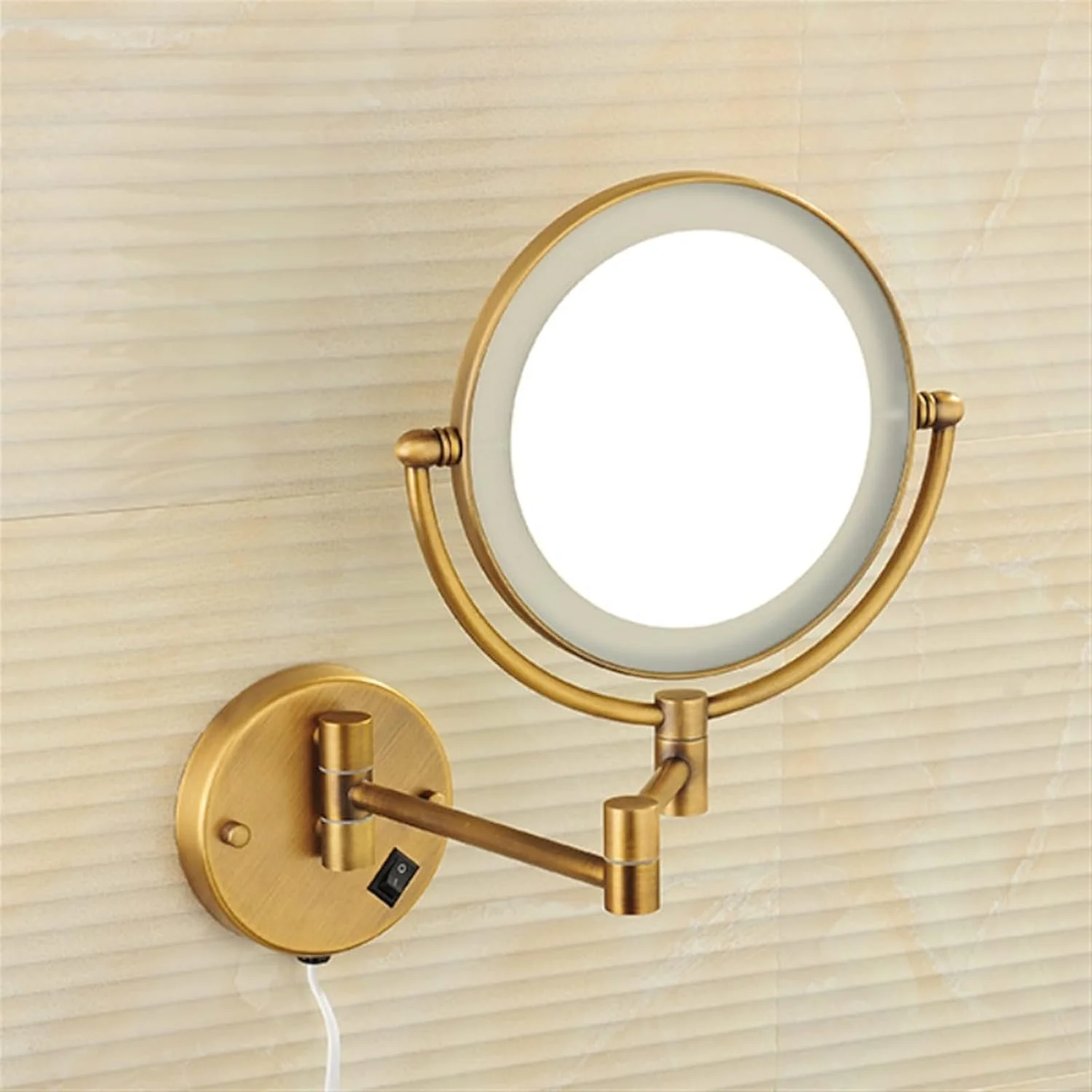 آینه آرایشی چراغ دار LED WRFTTCRR مناسب حمام با قابلیت بزرگنمایی و بازوی چرخشی