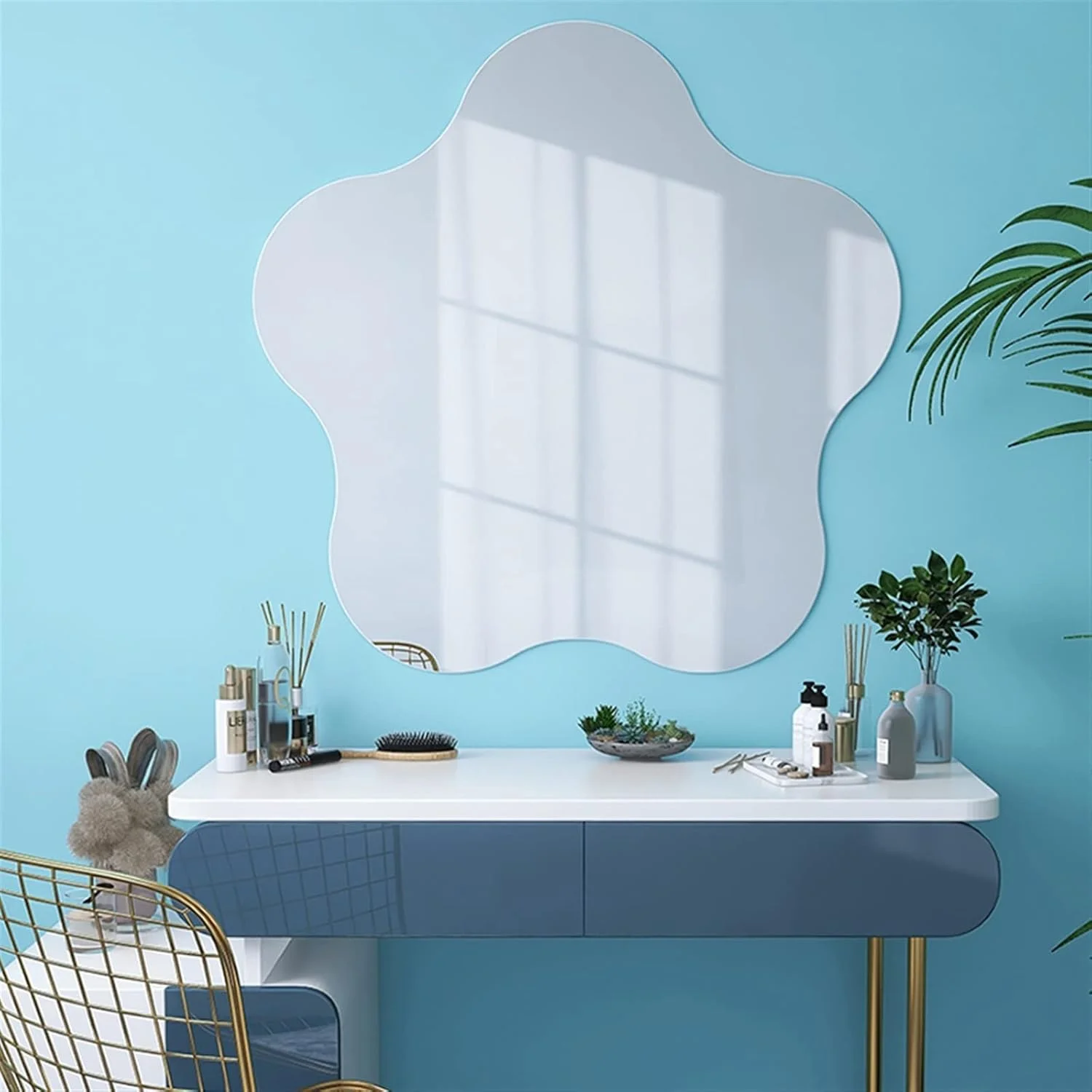 آینه حمام WRFTTCRR نامنظم، آینه روشویی آویز شفاف خود چسب لوازم آرایشی