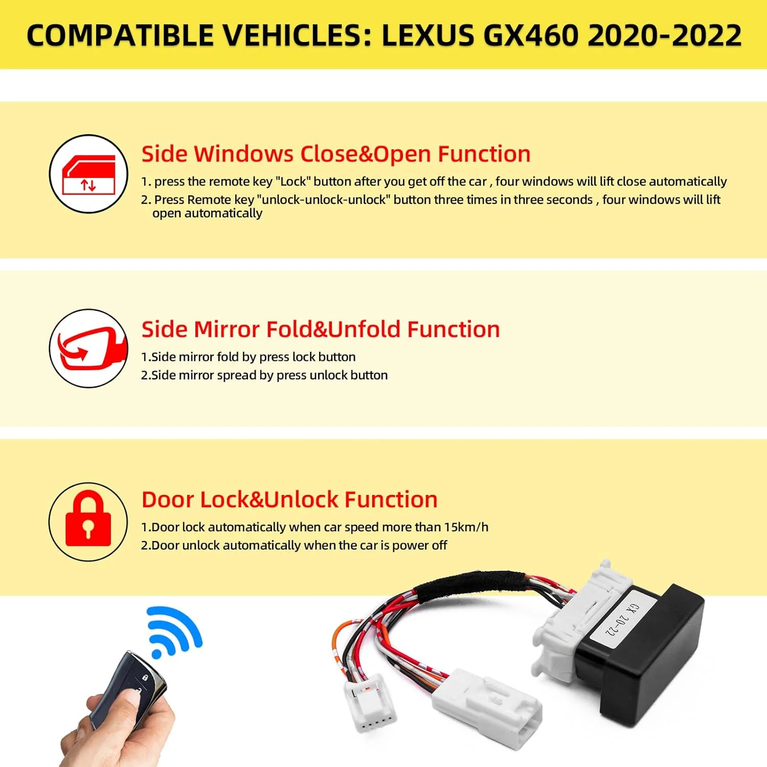 کیت قفل سرعت درب، باز و بسته کردن آینه بغل، بالابر شیشه اتوماتیک خودرو Forten Kingdom OBD برای لکسوس GX 460 GX460 2020 2021 2022