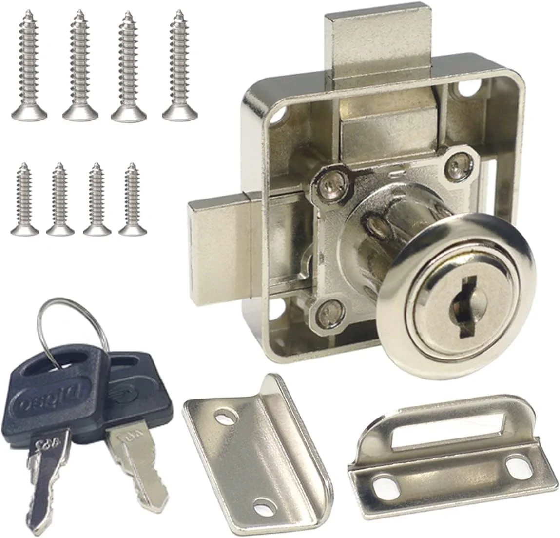 قفل کابینت دو درب Excefore، قفل کشو کابینت، قفل دو زبانه درب، قطر سوراخکاری 19 میلی متر برای پنل های درب 15 تا 22 میلی متر، نصب درب سمت راست