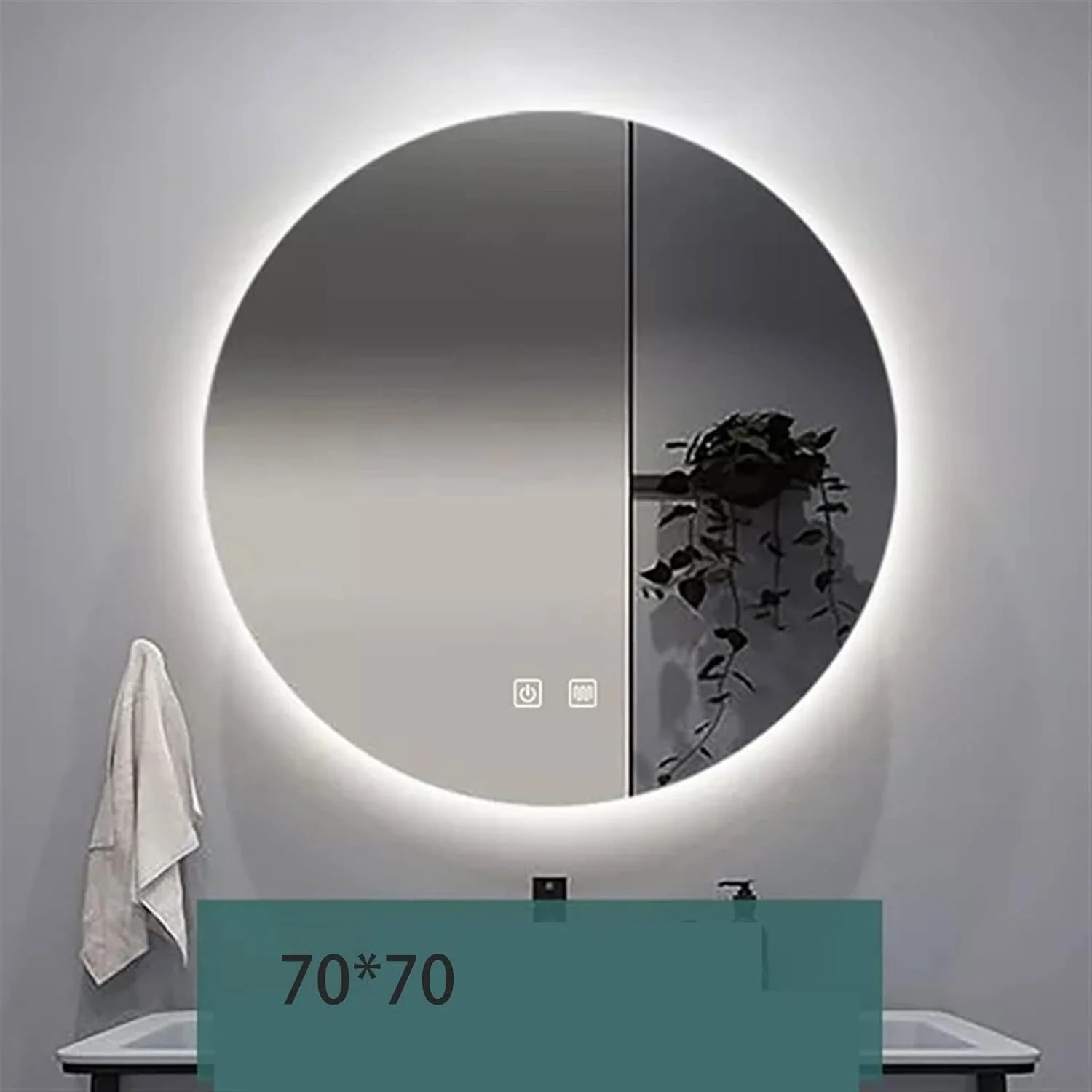 آینه حمام WMGSDWB LED هوشمند بدون قاب نقره ای گرد با نور پس زمینه سه رنگ