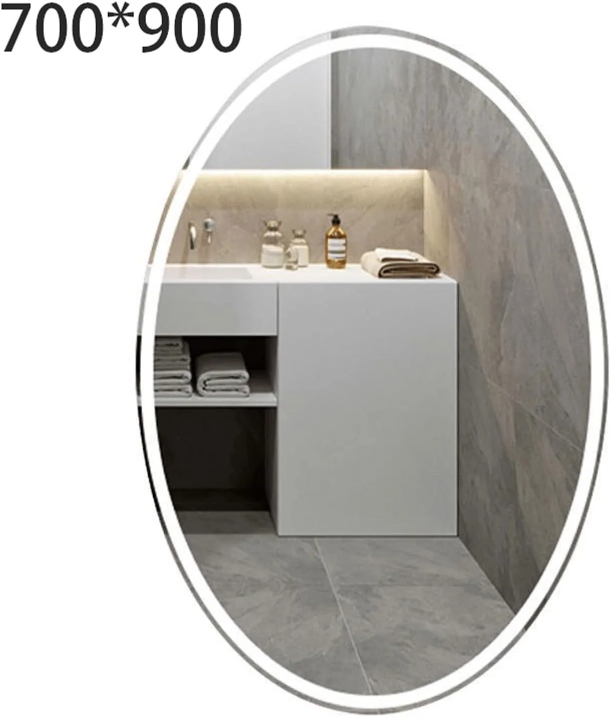 آینه حمام WMGSDWB با نور سفید گرم، آینه ضد بخار هوشمند، آینه بیضی شکل برای آرایش و میز توالت آینه حمام WMGSDWB با نور سفید گرم، آینه ضد بخار هوشمند، آینه بیضی شکل برای آرایش و میز توالت