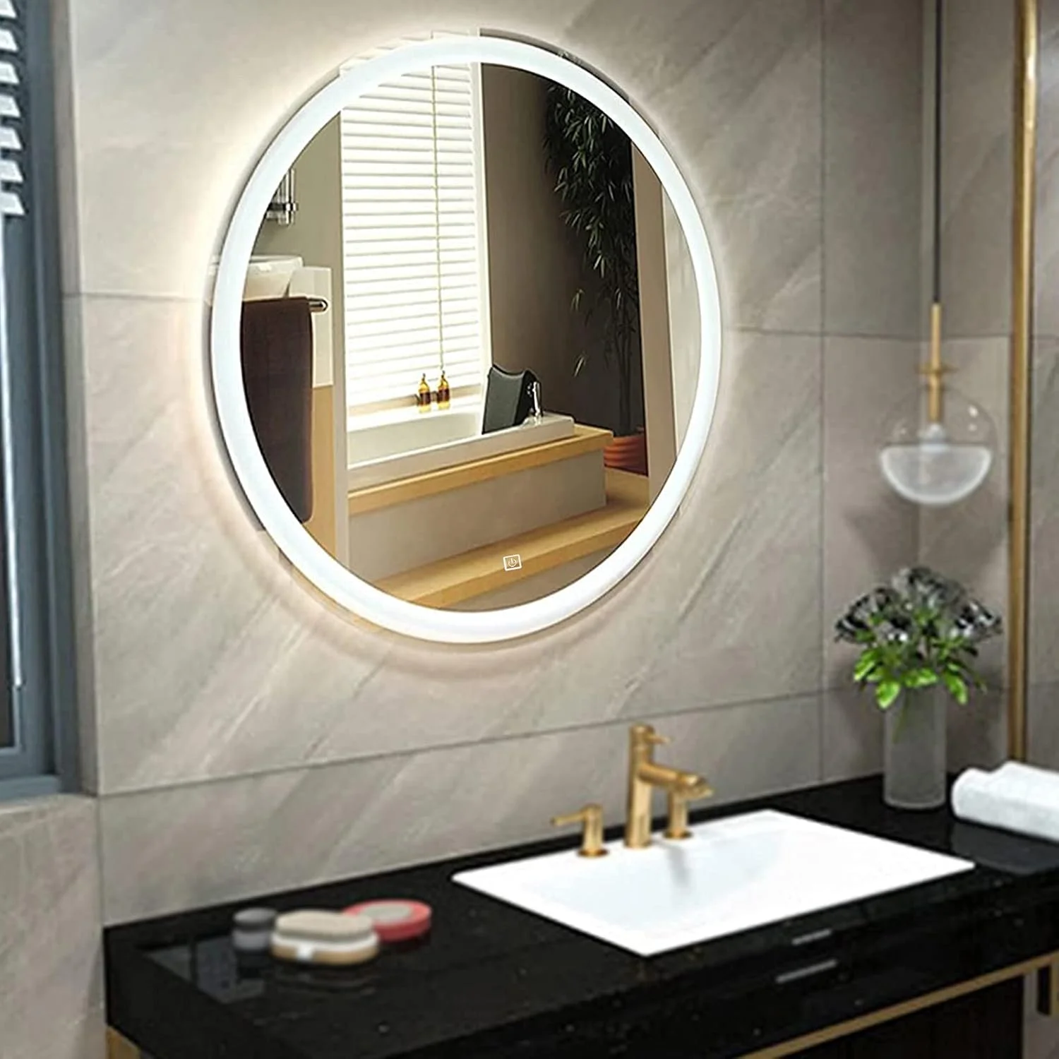 آینه گرد LED حمام WANGPP، آینه دیواری حمام، آینه آرایش، کنترل ضد آب با کلید لمسی، نور سفید / نور گرم قابل تنظیم آینه گرد LED حمام WANGPP، آینه دیواری حمام، آینه آرایش، کنترل ضد آب با کلید لمسی، نور سفید / نور گرم قابل تنظیم