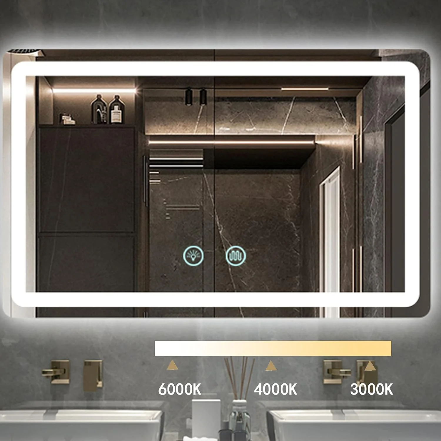 WANGPP Wall Mirror Bathroom Mirror LED Bathroom Mirror with Lighting with Touch Switch and Anti-Fog Explosion-Proof, Light Mirror Dimmable Warm White/Cold White/Neutral 3000K-6000K