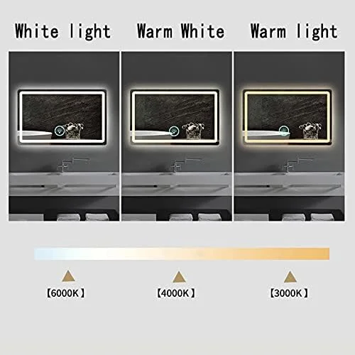 WANGPP Wall Mirror Bathroom Mirror LED Bathroom Mirror with Lighting with Touch Switch and Anti-Fog Explosion-Proof, Light Mirror Dimmable Warm White/Cold White/Neutral 3000K-6000K