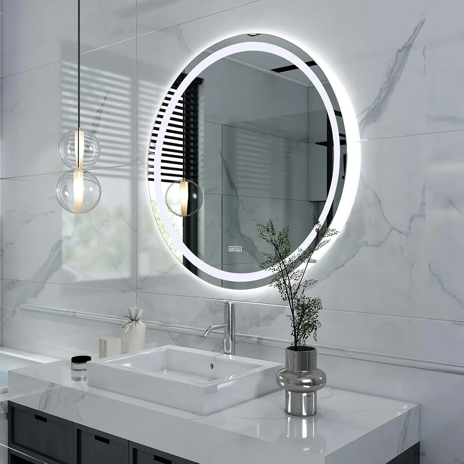 WANGPP Round Bathroom Mirror with Lighting,Wall Mirror LED Bathroom Mirror,with Touch Switch and Anti-fogging,Suitable for Bathroom/Bedroom/Hotel/Office (Color : White Light, Size : 60x60cm) WANGPP Round Bathroom Mirror with Lighting,Wall Mirror LED Bathroom Mirror,with Touch Switch and Anti-fogging,Suitable for Bathroom/Bedroom/Hotel/Office (Color : White Light, Size : 60x60cm)
