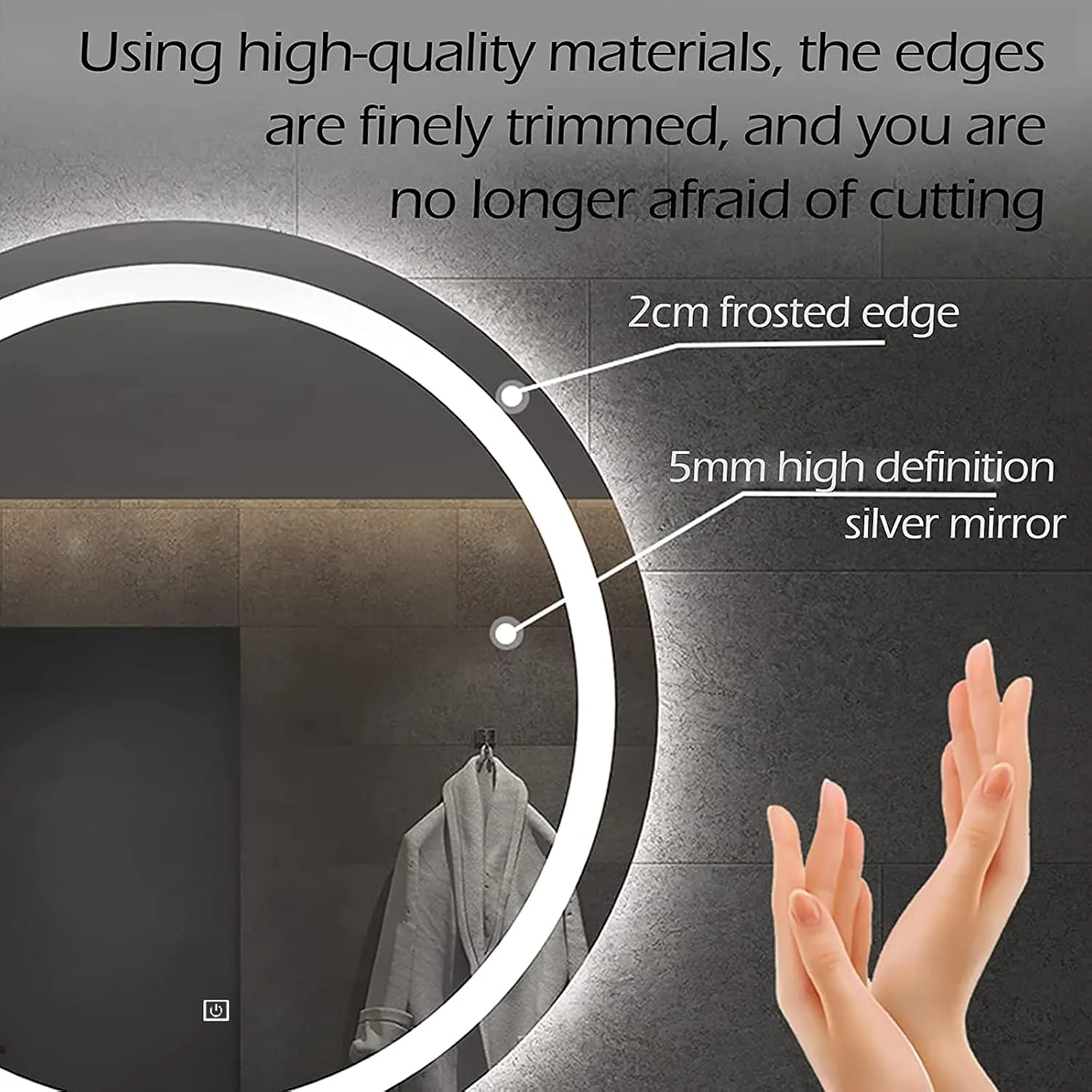 آینه گرد LED حمام WANGPP، آینه دیواری حمام، آینه آرایش، کنترل ضد آب سوئیچ لمسی، نور سفید / نور گرم قابل تنظیم