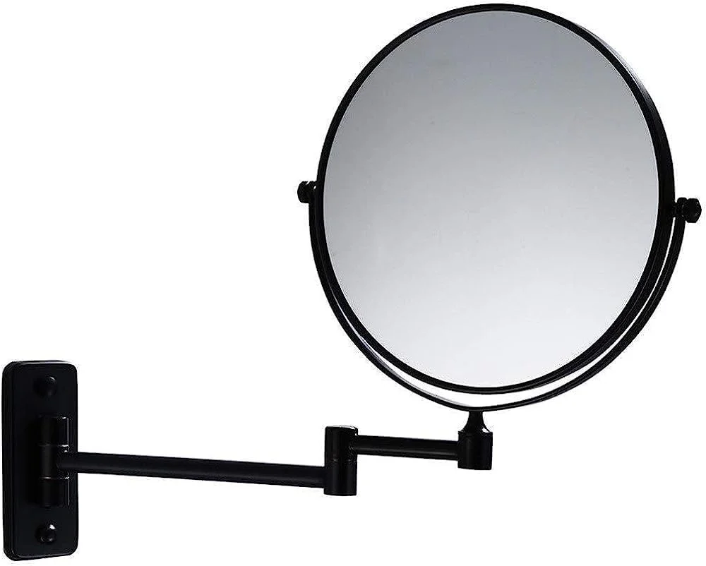 آینه آرایشی دیواری BXU-BG، آینه آرایشی 8 اینچی نصب شده روی دیوار، آینه تاشو تلسکوپی 3 برابر بزرگنمایی برای حمام (رنگ: مشکی، اندازه: 8 اینچ 3X)