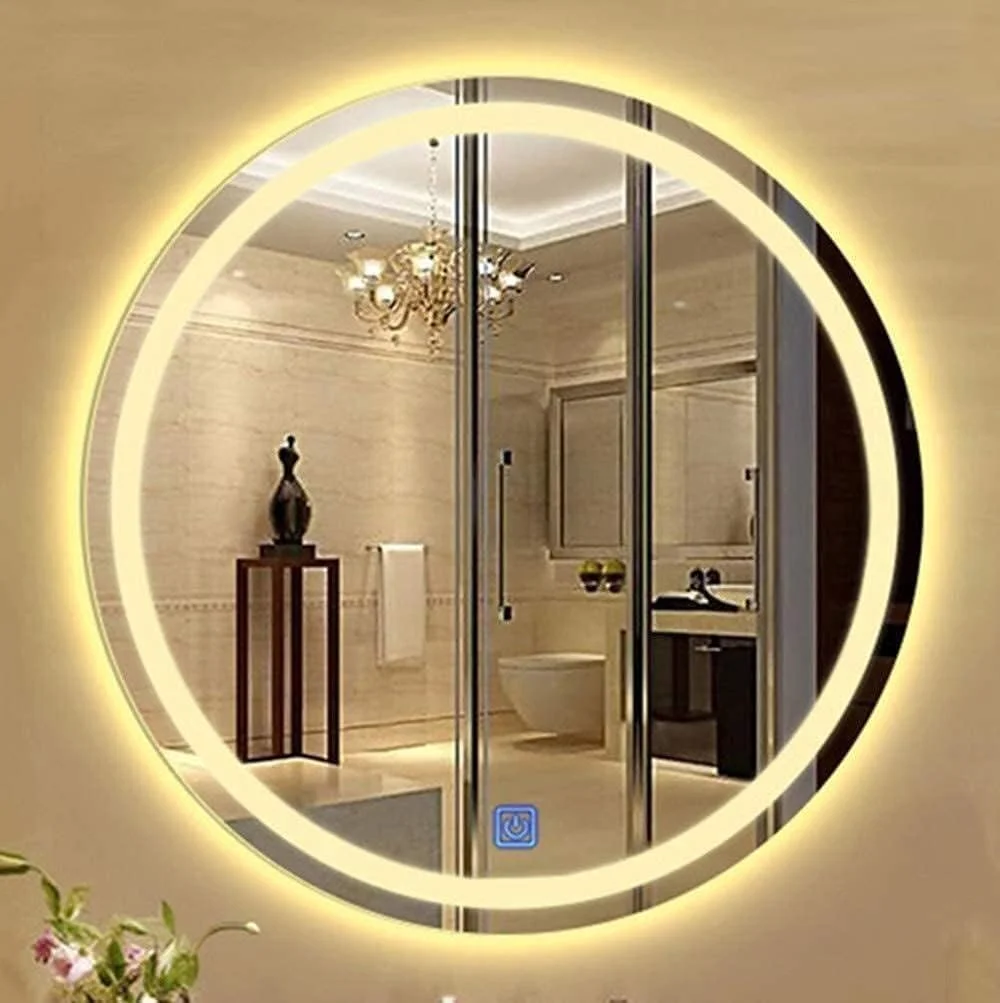 آینه های روشویی دیواری، آینه گرد چراغ دار هوشمند حمام، آینه بدون مس 5 میلی متری، آینه آرایشی با کلید لمسی (B 70cm)
