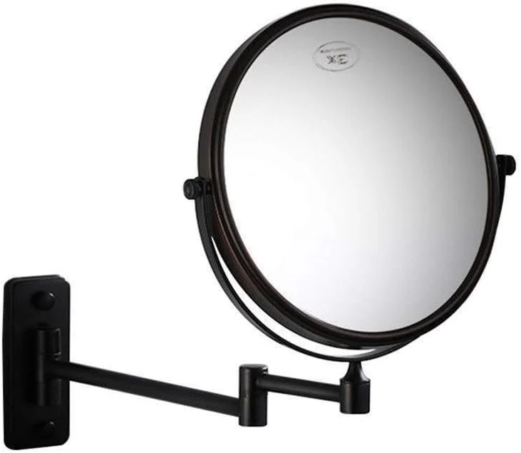 آینه آرایشی دیواری BXU-BG، آینه آرایشی 8 اینچی نصب شده روی دیوار، آینه تاشو تلسکوپی 3 برابر بزرگنمایی برای حمام (رنگ: مشکی، اندازه: 8 اینچ 3X)
