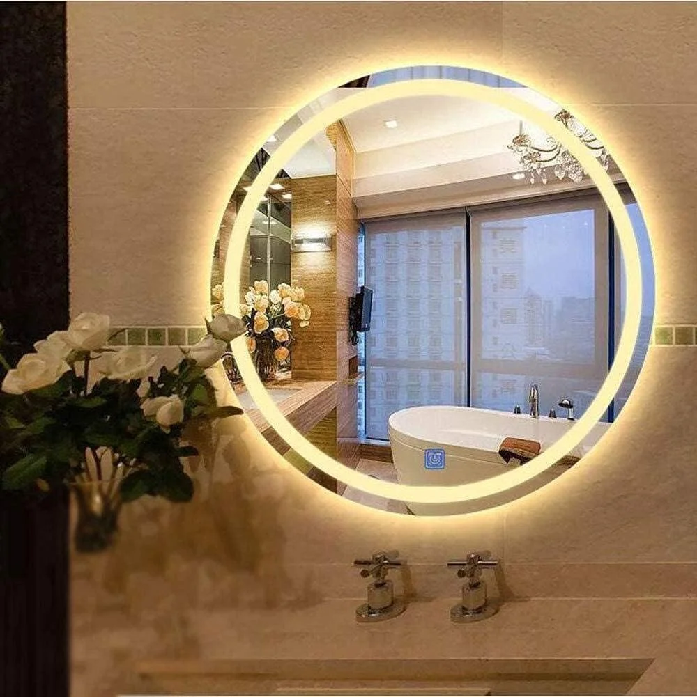 آینه های روشویی دیواری، آینه گرد چراغ دار هوشمند حمام، آینه بدون مس 5 میلی متری، آینه آرایشی با کلید لمسی (B 70cm)
