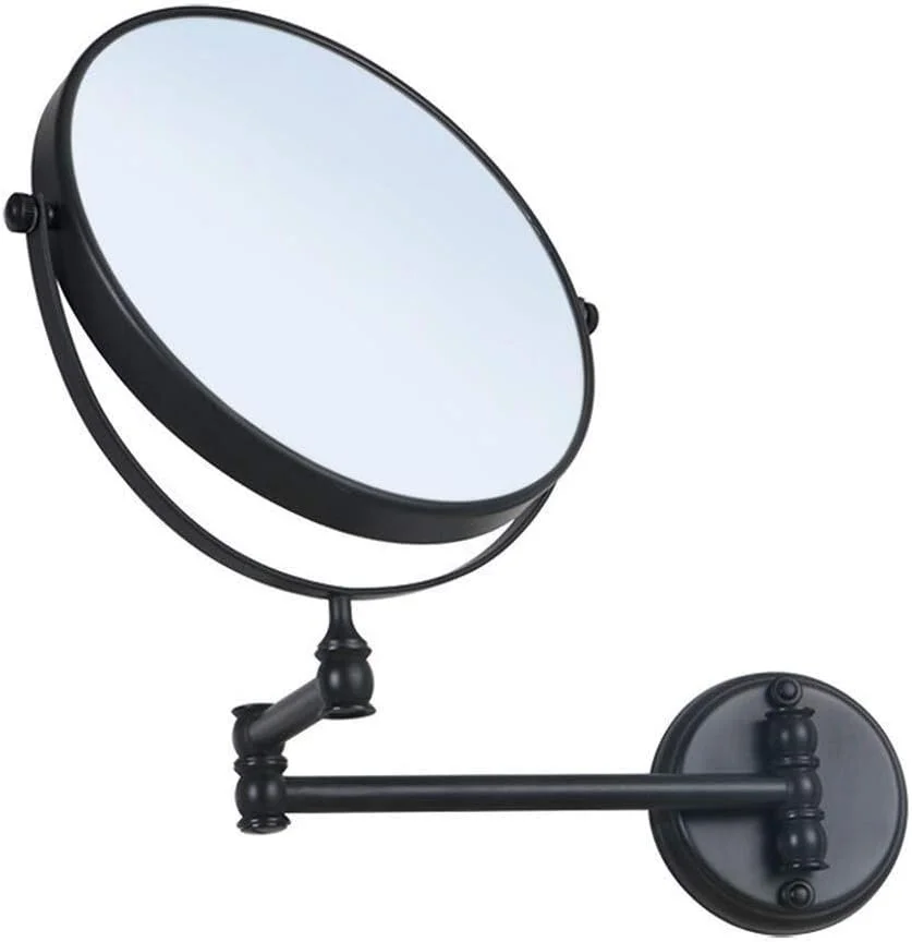 آینه آرایشی تاشو دیواری مشکی 8 اینچی، تلسکوپی دو طرفه با بزرگنمایی 3 برابر، آینه زیبایی حمام (رنگ: مشکی، اندازه: 8 اینچ 3X)
