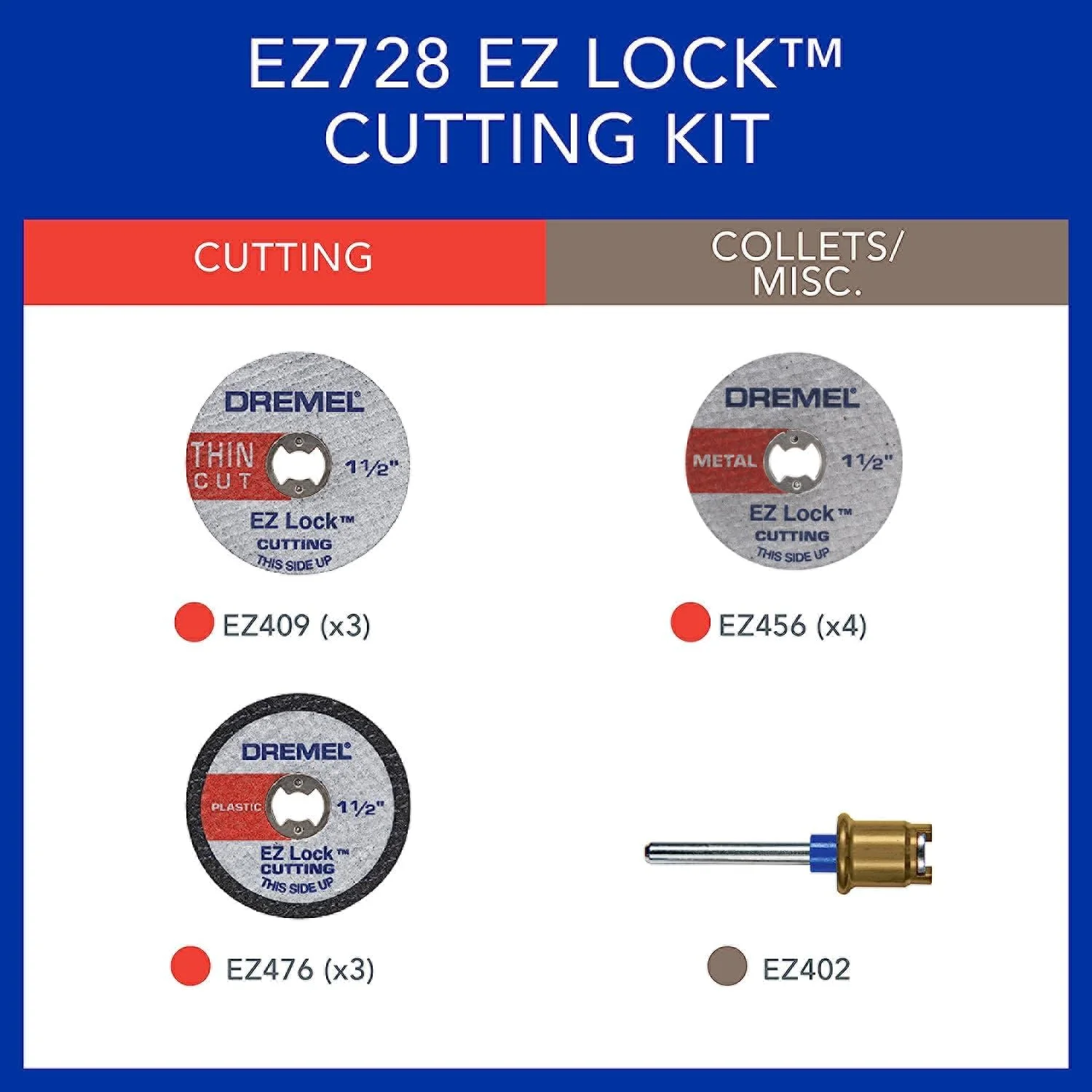 کیت لوازم جانبی دیسک های برش ابزار چرخشی Dremel EZ728-01 EZ Lock، چرخ های برش برای پلاستیک، فلز و برش های نازک، مجموعه لوازم جانبی متنوع 11 تکه