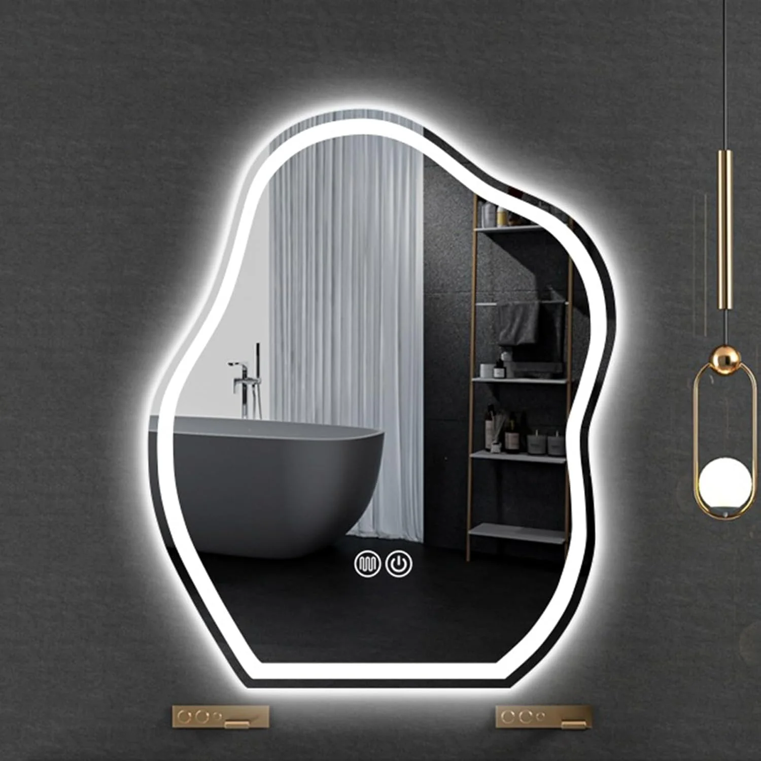 آینه حمام دیواری، آینه آرایشی هوشمند طرح ابر، نور سه رنگ، ضد بخار تک کلیدی برای حمام، آینه روشویی هوشمند HD، آینه حمام ضد انفجار ایمن (نور سفید، 27.6*)