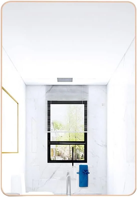 آینه دیواری، آینه حمام با قاب فلزی آلومینیومی، آینه آرایش، آینه روشویی اتاق خواب، آینه ورودی، آینه مستطیلی دیواری (رنگ: طلایی، اندازه: 30 * 40 سانتی متر)