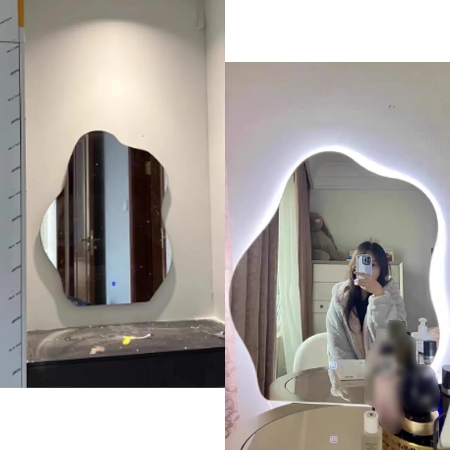 آینه حمام دیواری، آینه آرایشی هوشمند طرح ابر، نور سه رنگ، ضد بخار تک کلیدی برای حمام، آینه روشویی هوشمند HD، آینه حمام ضد انفجار ایمن (نور سفید، 27.6*)