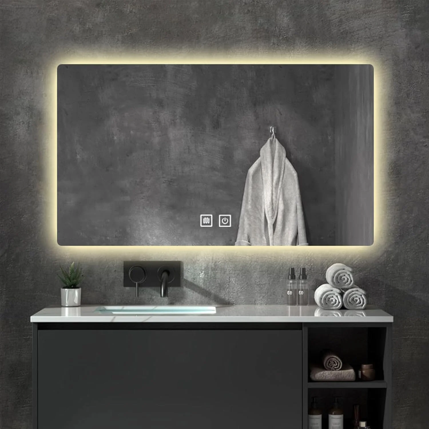 آینه حمام LED مدل VPHOME، نور پس زمینه + چراغ های جلو، آینه آرایش ضد بخار 60 x 100 سانتی متر، آینه روشویی LED با قابلیت تنظیم نور در 3 رنگ، حافظه دار، ضد آب، نصب دیواری افقی (VPMR-70)