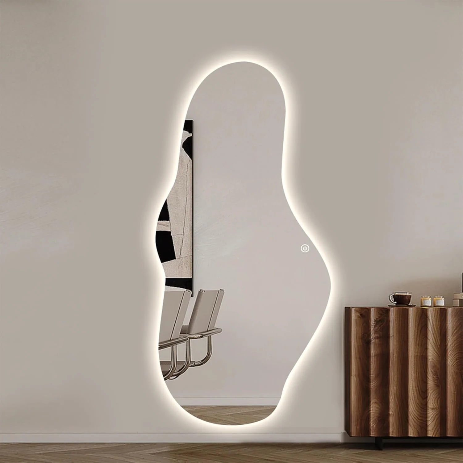 آینه حمام ال ای دی نامنظم VPHOME، آینه نامتقارن با نور، 70x170 سانتی متر، آینه موج دار بدون قاب برای اتاق خواب و نشیمن