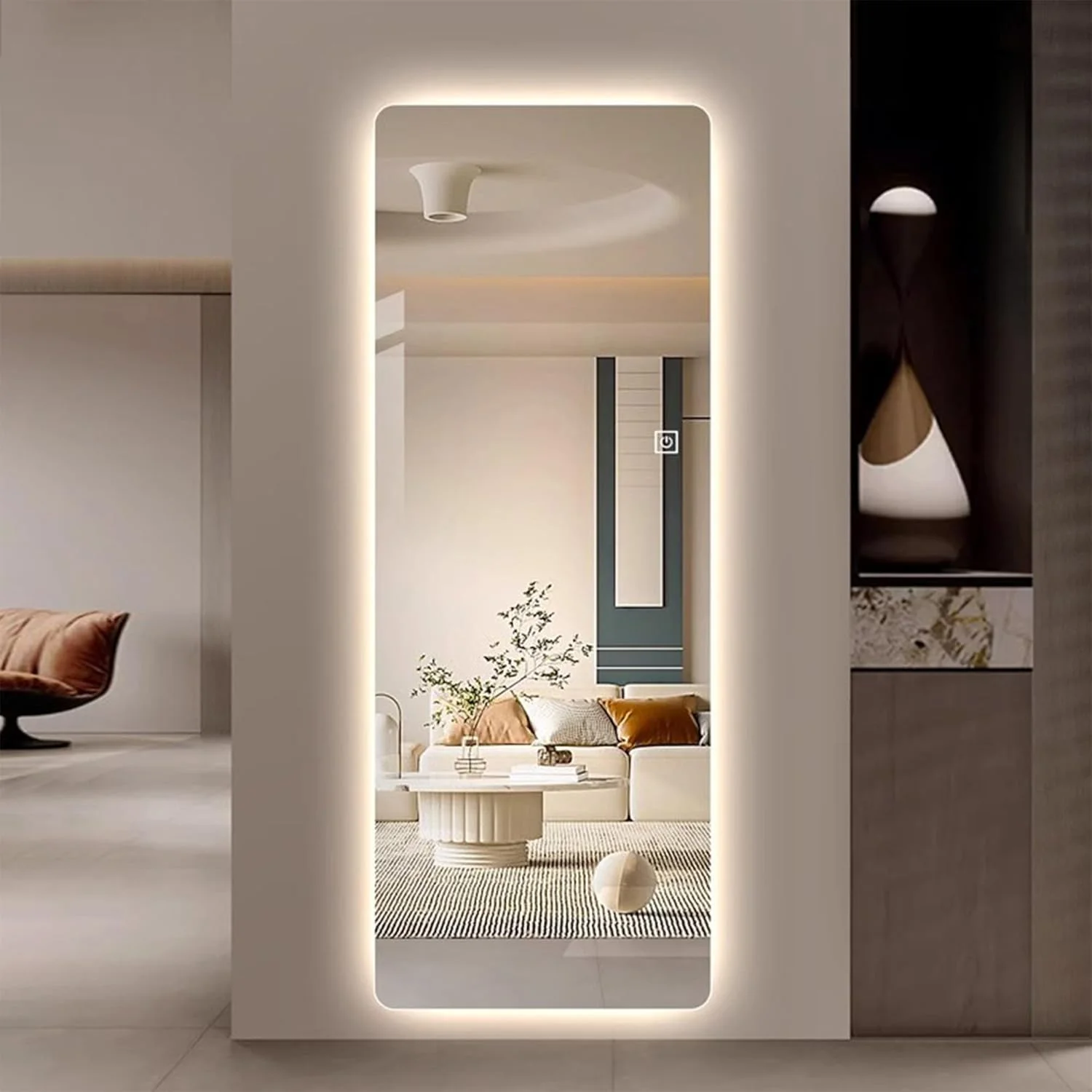 آینه دیواری LED بدون قاب VPHOME، آینه مستطیلی تمام قد 70x170 سانتی‌متری با نور، آینه آرایشی دیواری برای اتاق نشیمن، اتاق خواب، اتاق آرایش