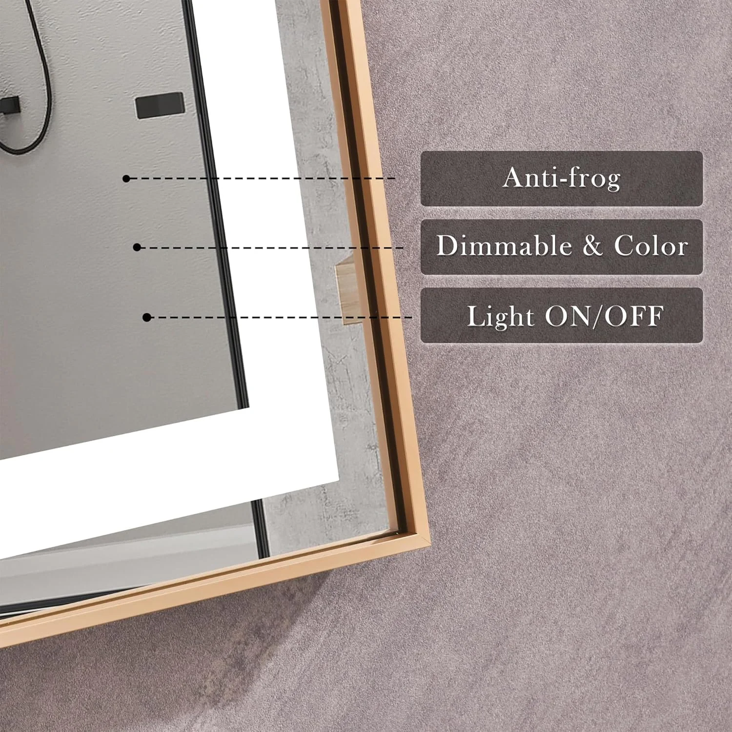 VPHOME Framed LED Bathroom Mirror - 48x30 inch Dimmable Anti Fog Large Lighted Bathroom Mirrors - Wall Mounted Front Lit LED Vanity Mirror Gold Frame 3 LED Lights Mirror