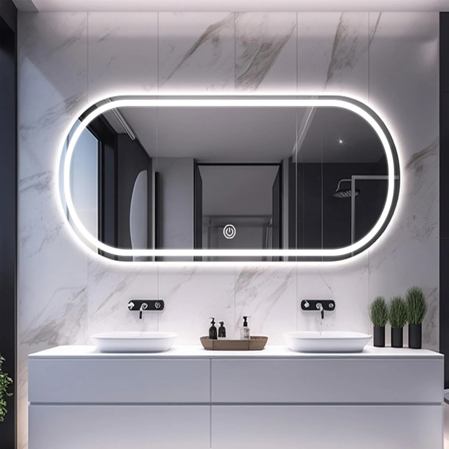 آینه آرایشی بیضی ال ای دی Vparty، نصب آسان آینه روشویی دیواری نوردار، آینه روشویی ال ای دی مدرن بزرگ، روشنایی قابل تنظیم 3 رنگ (مدل B، 60x120 سانتی متر (24x48 اینچ)) آینه آرایشی بیضی ال ای دی Vparty، نصب آسان آینه روشویی دیواری نوردار، آینه روشویی ال ای دی مدرن بزرگ، روشنایی قابل تنظیم 3 رنگ (مدل B، 60x120 سانتی متر (24x48 اینچ))