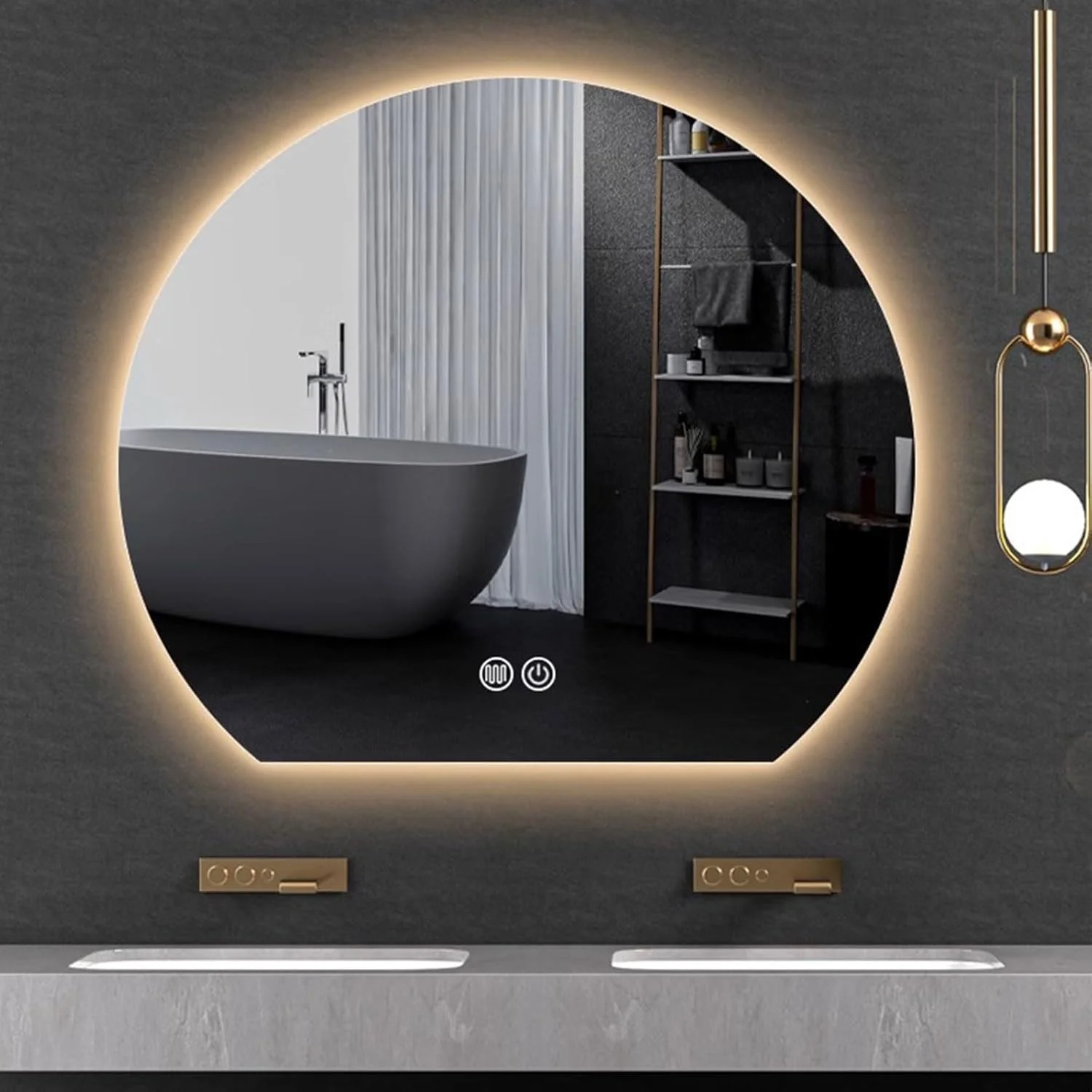 آینه نیم دایره ای حمام Vparty با چراغ های LED، نصب دیواری با ضد بخار، آینه روشویی حمام HD، آینه دیواری با 3 حالت نور، با دکمه لمسی (نقره ای، 90x80 سانتی متر)