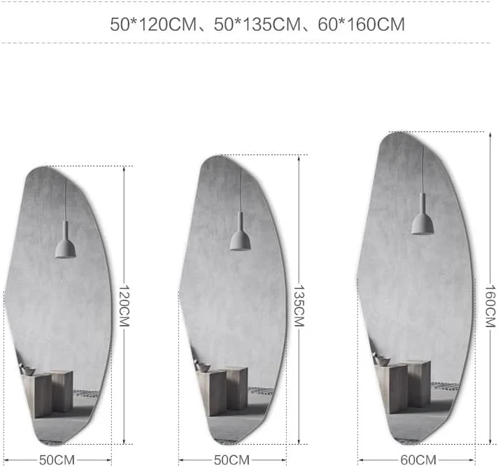 آینه نامنظم 51x135 سانتی‌متری VLNAACH، آینه چسبی دیواری زیبا، هوشمند و دارای نور، مناسب حمام، با قابلیت تنظیم 3 رنگ، آینه حمام