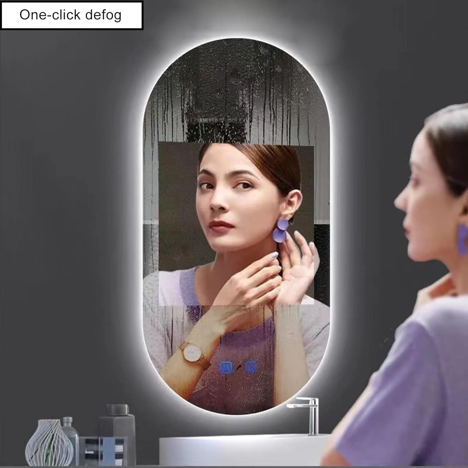 آینه حمام نورانی VLNAACH با چراغ های LED سه رنگ، آینه دیواری با ضد بخار، آینه روشویی آرایشی با کلید لمسی، با قابلیت تنظیم نور بی نهایت، سازگار