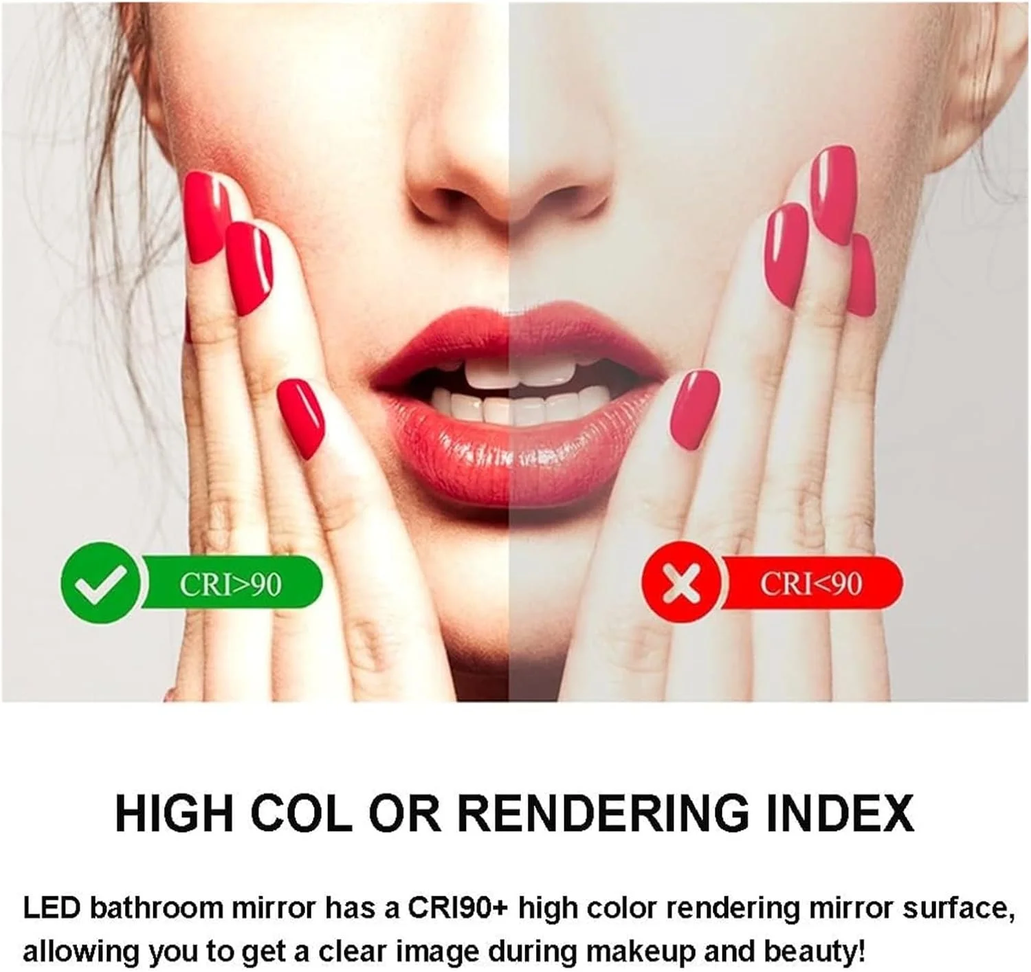 آینه دیواری VLNAACH سایز 50x70 سانتی متر، مناسب برای روشویی یا آینه مستطیلی عمودی آویز دیواری حمام، ضد بخار، ضد آب IP67، آینه های حمام