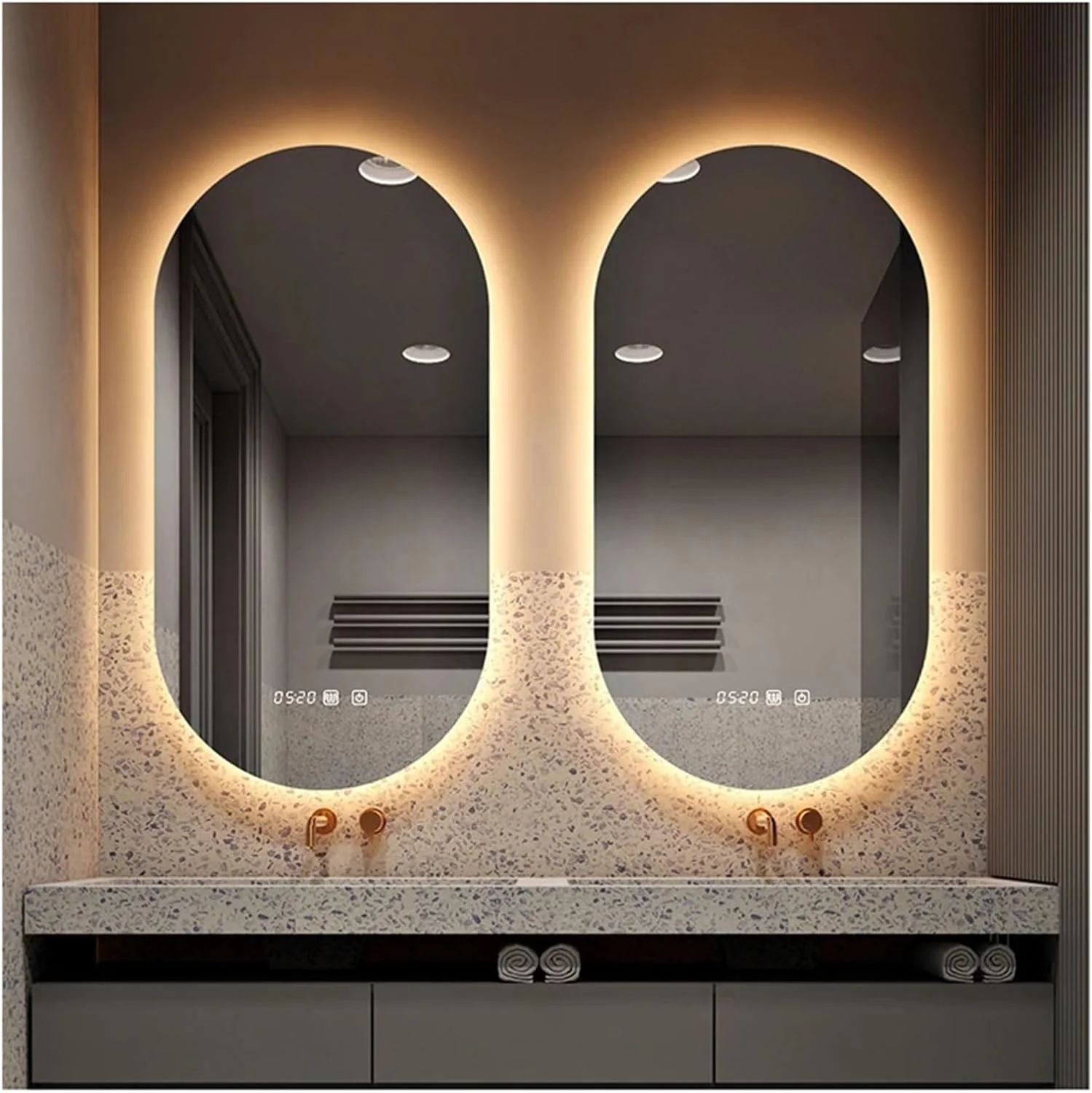 آینه آرایشی بیضی شکل ال ای دی VLNAACH سایز 20x40 اینچ با نور پس زمینه 3 رنگ، نمایشگر زمان و دما، آینه روشویی دیواری حمام آینه آرایشی بیضی شکل ال ای دی VLNAACH سایز 20x40 اینچ با نور پس زمینه 3 رنگ، نمایشگر زمان و دما، آینه روشویی دیواری حمام