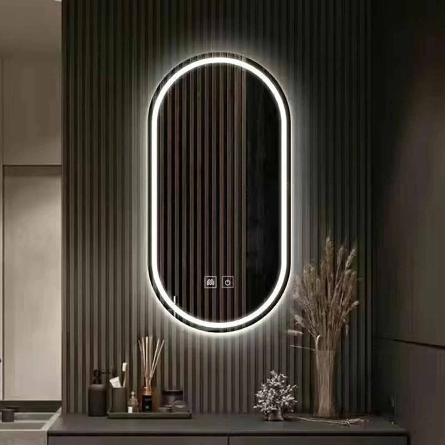 آینه حمام نورانی VLNAACH با چراغ های LED سه رنگ، آینه دیواری با ضد بخار، آینه آرایشی با کلید لمسی، کم نور شونده بی نهایت، سازگار