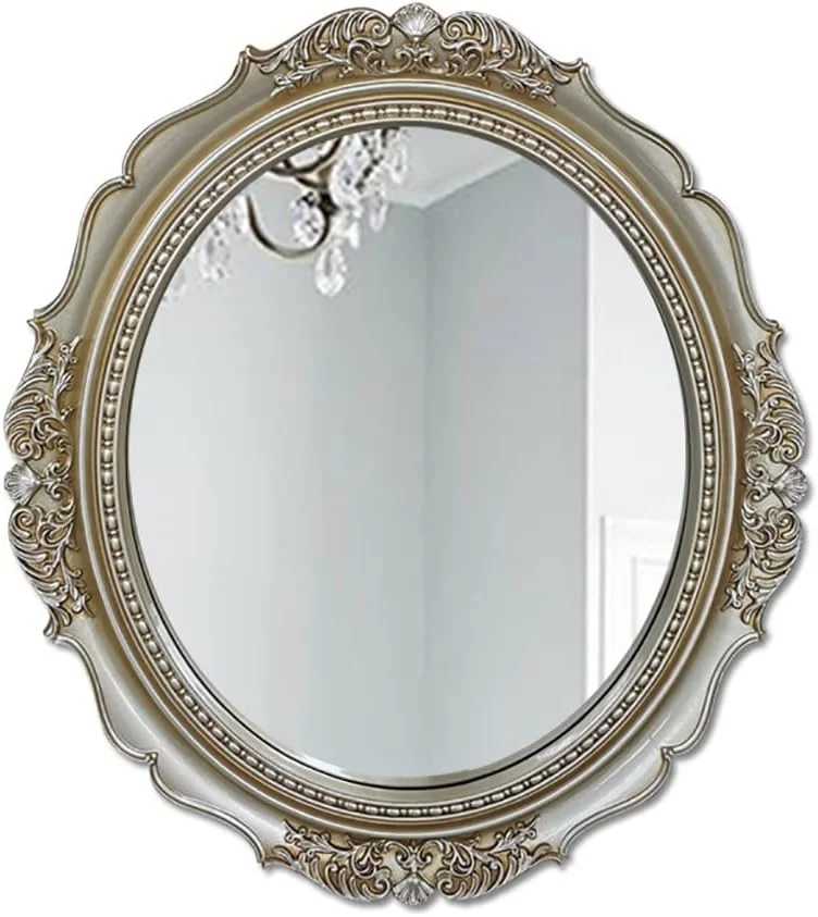 آینه دیواری تزئینی وینتیج، آینه بیضی شکل، آینه دکور دیوار، آینه حمام، آینه آرایش، آینه میز آرایش اتاق خواب، آینه دکور ورودی، آینه تزئین شده با قاب پر نقش و نگار