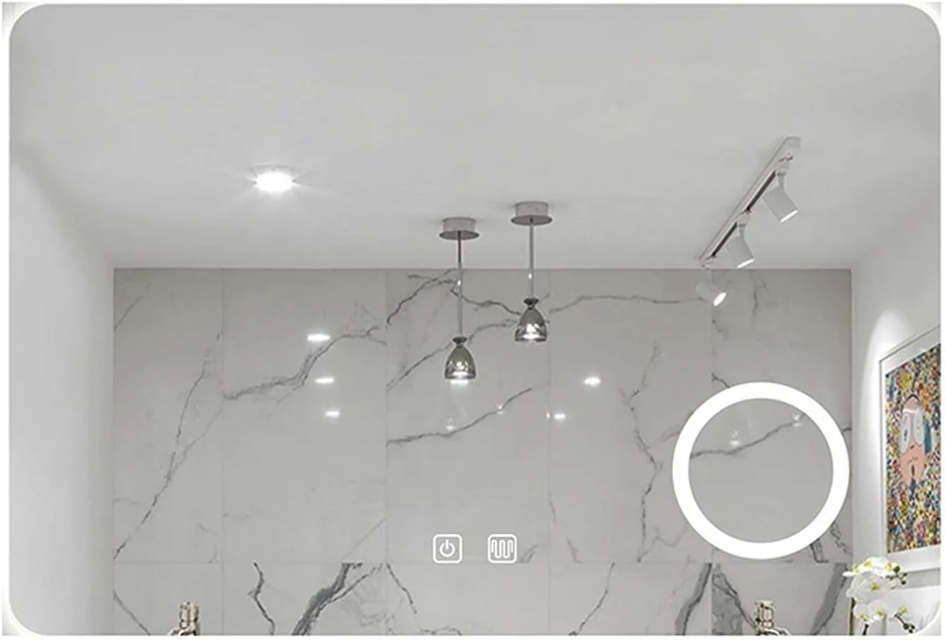 آینه VFNRESW با چراغ، آینه آرایشی مستطیلی مناسب حمام، دارای ذره بین، آینه سه رنگ با قابلیت ضد بخار و تنظیم نور