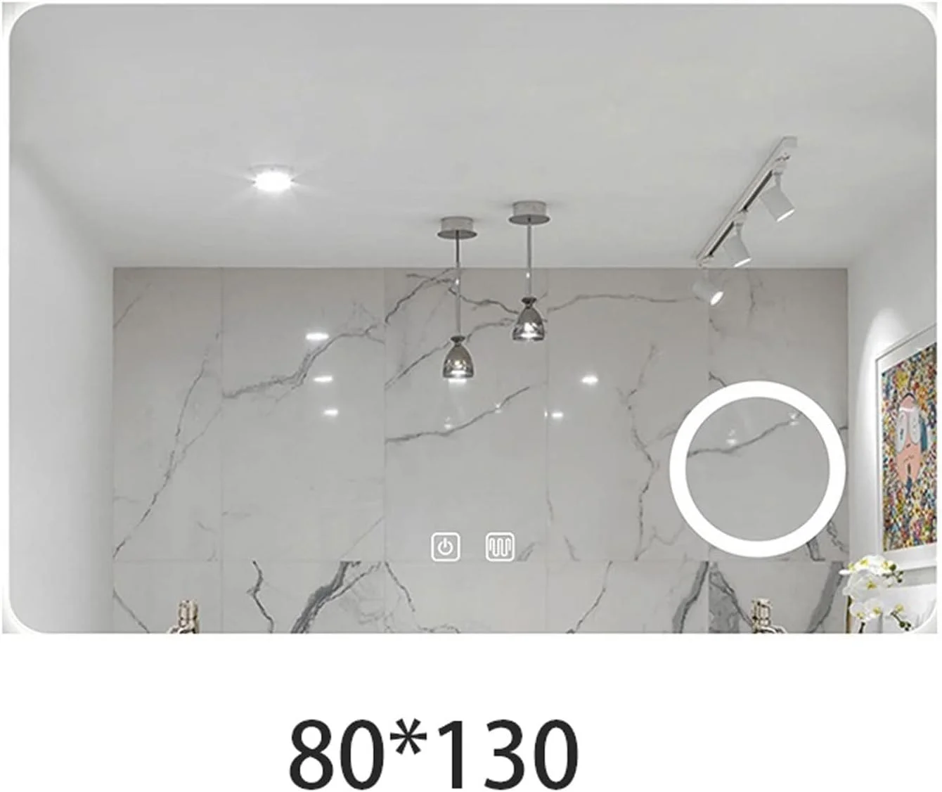 آینه VFNRESW با چراغ، آینه آرایشی مستطیلی مناسب حمام، دارای ذره بین، آینه سه رنگ با قابلیت ضد بخار و تنظیم نور