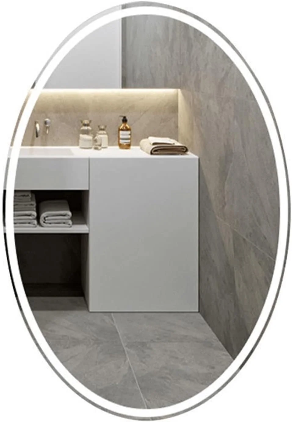 آینه VFNRESW با چراغ نور سفید گرم، آینه ضد بخار هوشمند حمام، آینه بیضی شکل آرایشی مبلمان