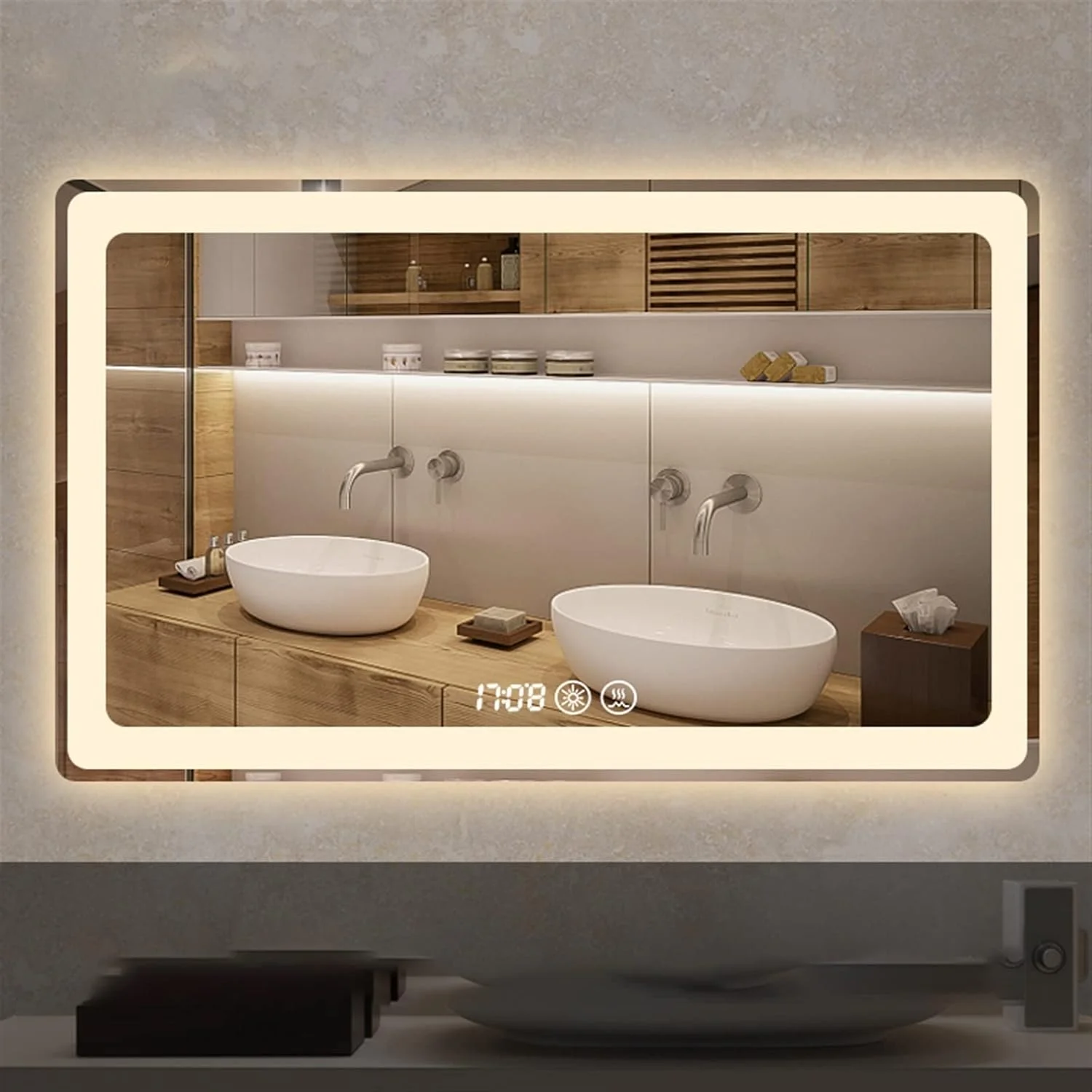 آینه VFNRESW با چراغ برای اتاق خواب، آرایش، تمیزکاری و حمام، نور سفید گرم