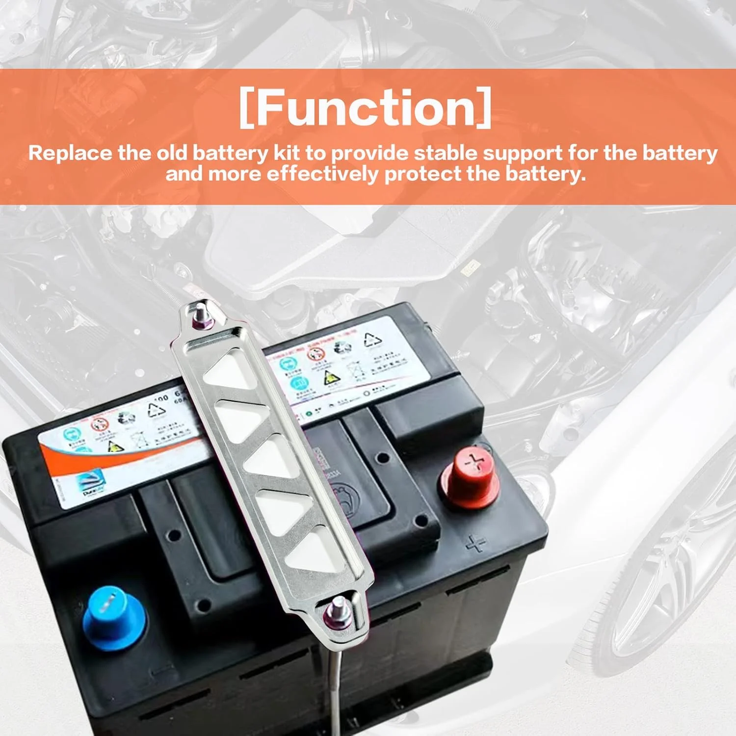 نگهدارنده باتری، کیت نگهدارنده باتری خودرو با پیچ های J ده اینچی، بست نگهدارنده باتری آلیاژ آلومینیوم، سینی باتری برای لوازم جانبی قفل نگهدارنده باتری خودرو (نقره ای)