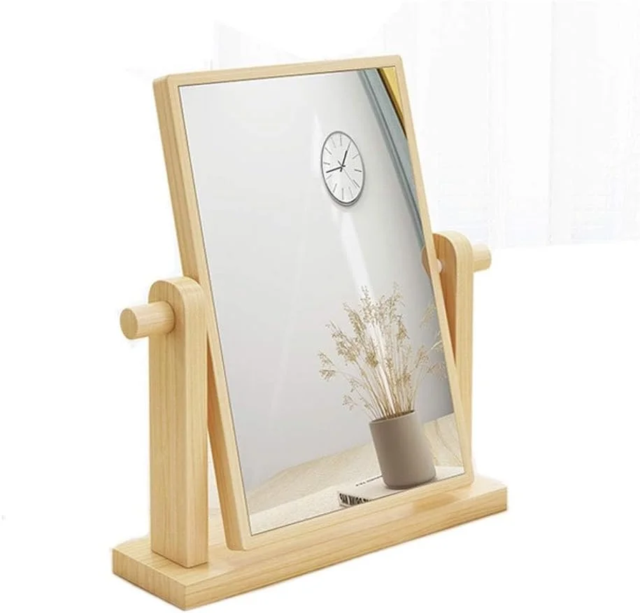 آینه آرایشی چوبی رومیزی، آینه روشویی عمودی حمام، آینه آرایشی با کیفیت بالا با سینی، آینه چرخان 360 درجه، قابل حمل مناسب برای میز آرایش، میز، حمام، اتاق خواب