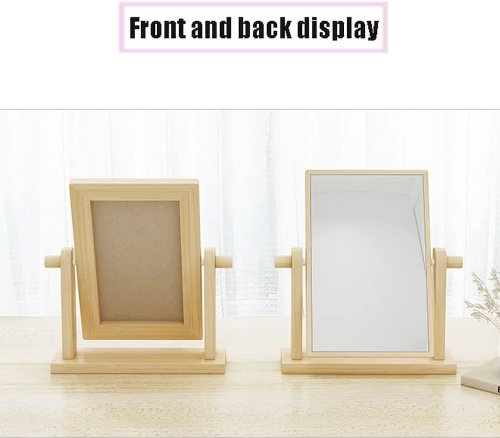 آینه آرایشی چوبی رومیزی، آینه روشویی عمودی حمام، آینه آرایشی با کیفیت بالا با سینی، آینه چرخان 360 درجه، قابل حمل مناسب برای میز آرایش، میز، حمام، اتاق خواب آینه آرایشی چوبی رومیزی، آینه روشویی عمودی حمام، آینه آرایشی با کیفیت بالا با سینی، آینه چرخان 360 درجه، قابل حمل مناسب برای میز آرایش، میز، حمام، اتاق خواب