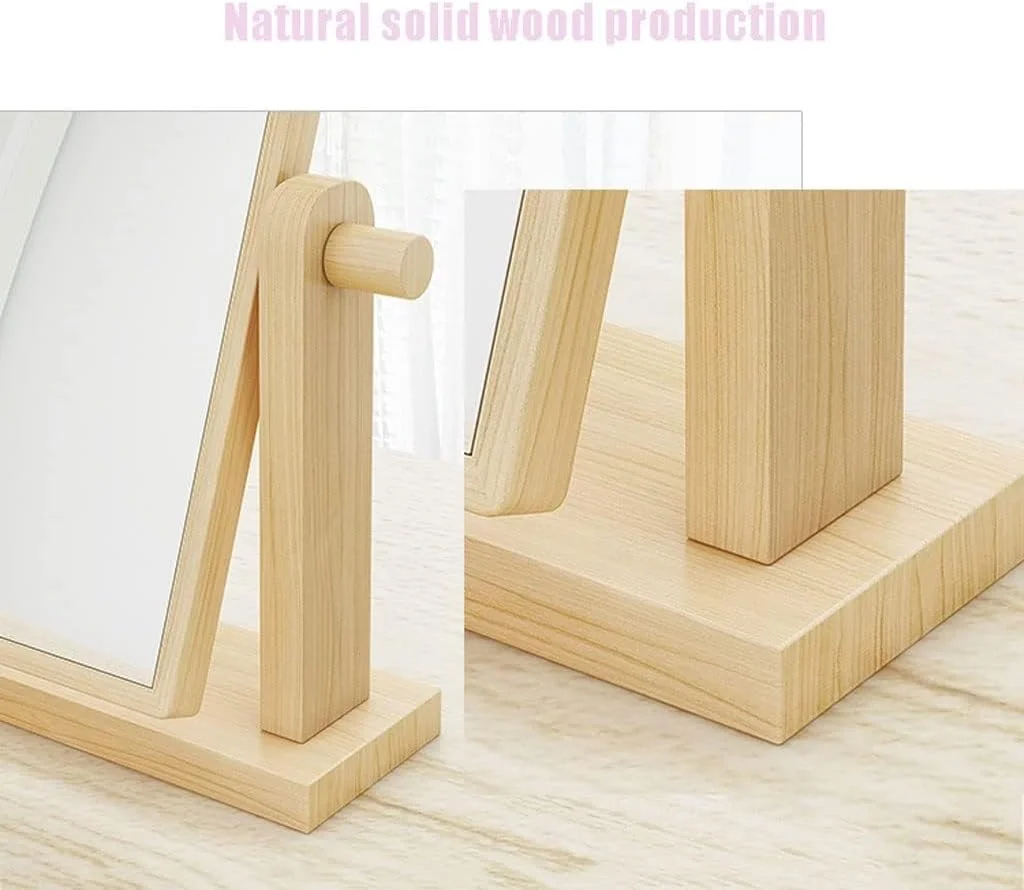 آینه آرایشی چوبی رومیزی، آینه روشویی عمودی حمام، آینه آرایشی با کیفیت بالا با سینی، آینه چرخان 360 درجه، قابل حمل مناسب برای میز آرایش، میز، حمام، اتاق خواب آینه آرایشی چوبی رومیزی، آینه روشویی عمودی حمام، آینه آرایشی با کیفیت بالا با سینی، آینه چرخان 360 درجه، قابل حمل مناسب برای میز آرایش، میز، حمام، اتاق خواب